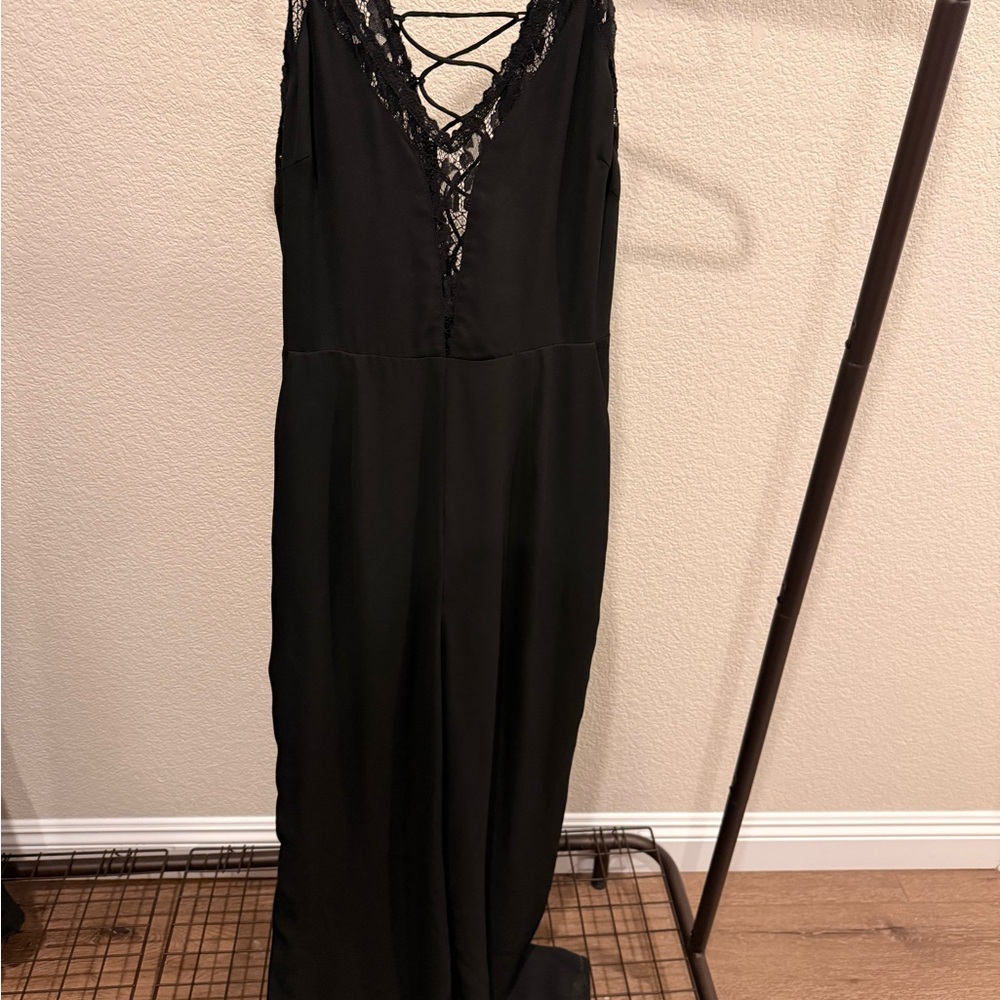 Astr Black Lace Detail Jumpsuit